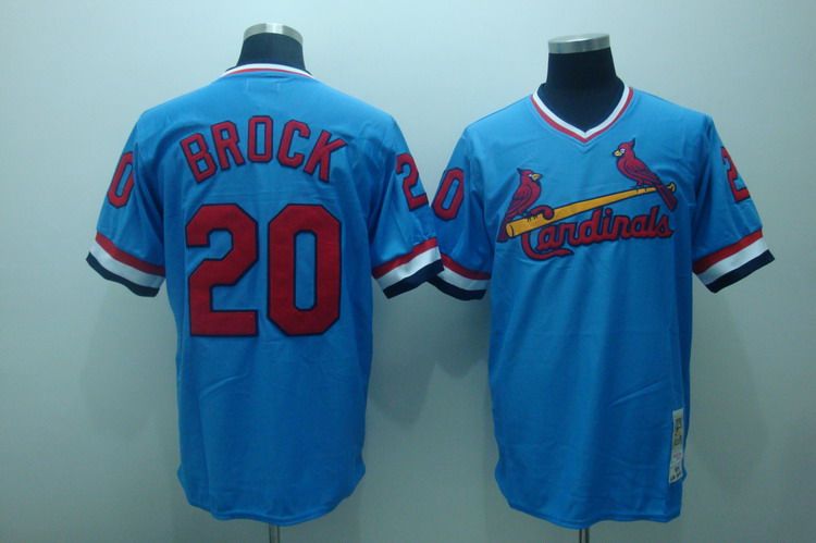 Mitchell and Ness Cardinals #20 Lou Brock Stitched Blue Throwback MLB Jersey - Click Image to Close